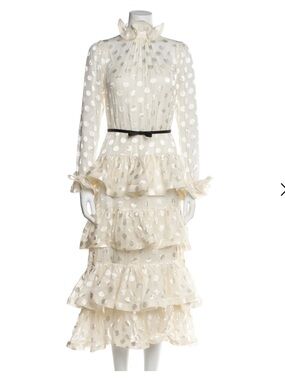 knee length dresses for ladies Zimmermann Awaken Metallic Gold Ruffled Knit Midi Dress main image 1